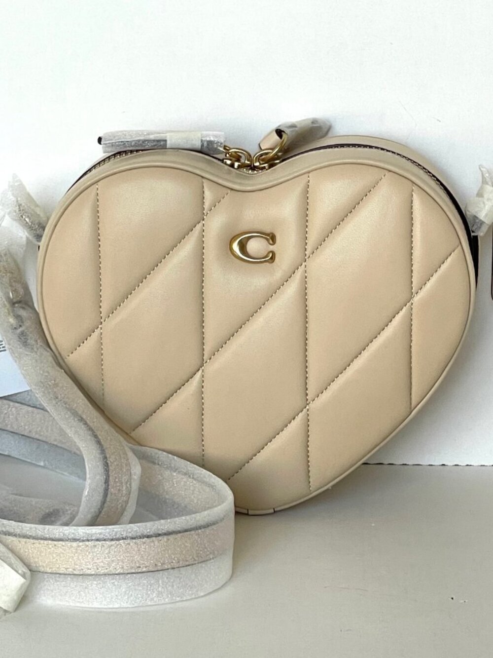 Coach Heart Crossbody Bag Ivory Quilted Nappa Leather Brass CE725